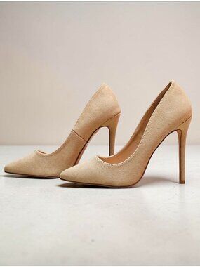 Nude Faux Suede Pointed Toe Stiletto High Heels Womens Elegant Formal Pumps